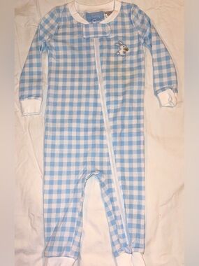 Classic Whimsy blue check footed sleeper with Bunny applique sz 18 mo NWT